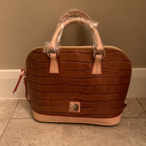 Dooney & Bourke Cognac Croc Leather Zip Zip Satchel - Picture 2 of 4